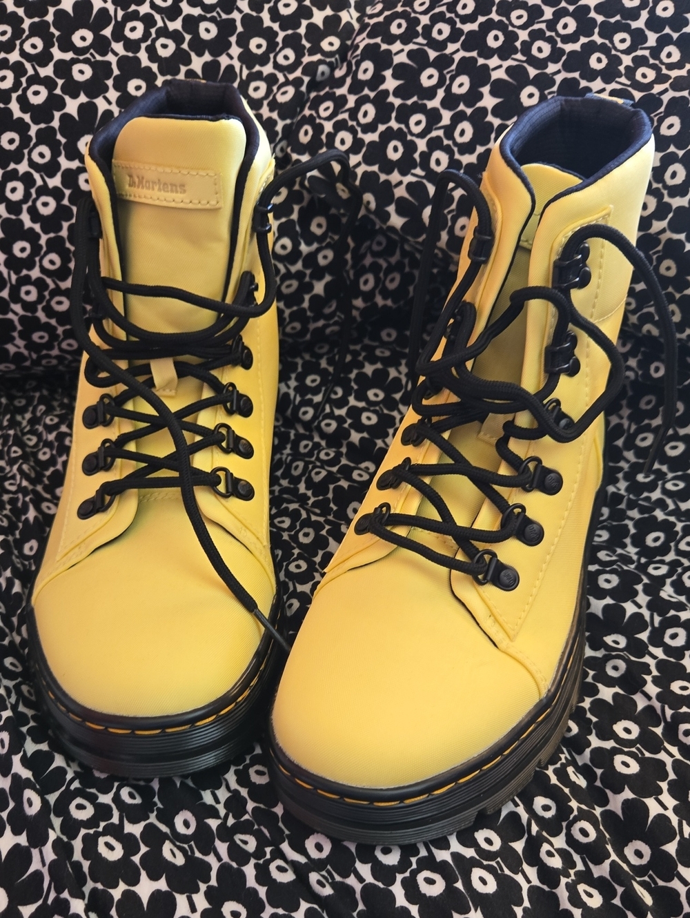 Dr. Martens Women's Yellow Lace-Up Platform Boots with Black Laces